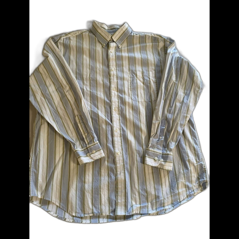 Roundtree And Yorke Shirt Men Size XL Green Blue Stripe Long Sleeve